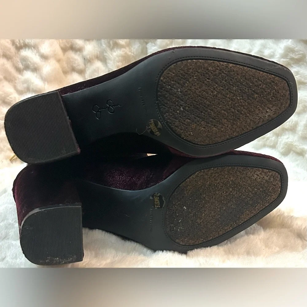 Jessica Simpson Etched Velvet Burgundy block heel ankle boots women’s size 7.5M - Picture 11 of 12